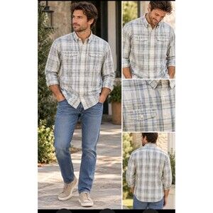 Patagonia Men’s Medium Organic Cotton Plaid Button-Up Shirt – Blue Gray